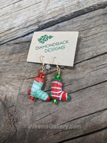 Red & Green Stocking earrings by Judy Jaeger